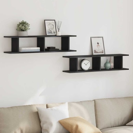 Rafturi de perete 2 buc Stejar negru 90x18x20 cm Lemn prelucrat