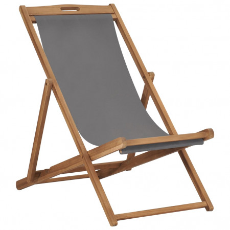 Scaun de plajă pliabil, gri, lemn masiv de tec - Img 1