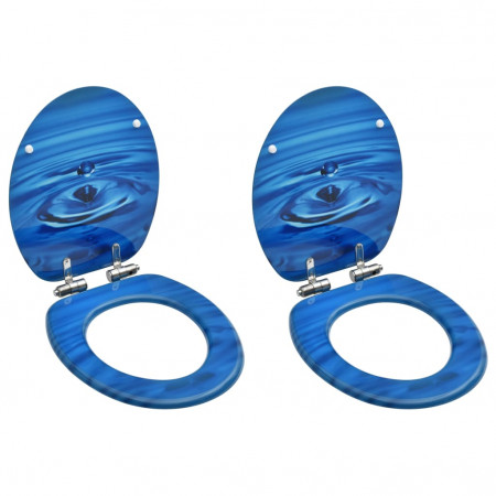 Scaune WC capac silențios, 2 buc., albastru, MDF, model stropi