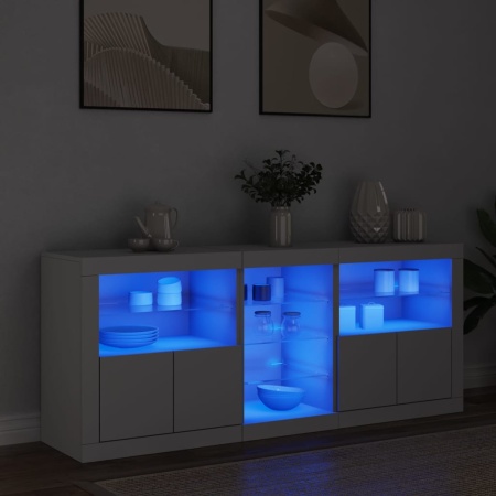 Servantă cu lumini LED, alb, 162x37x67 cm