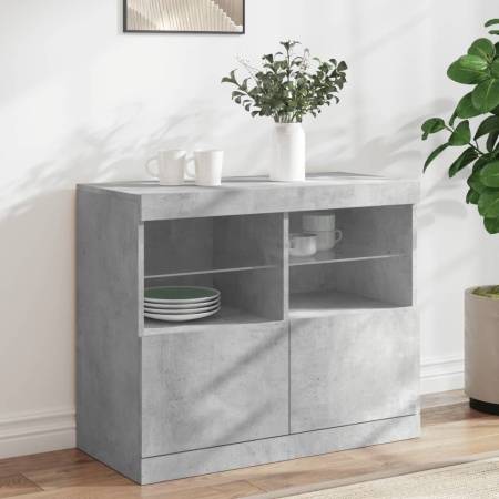 Servantă cu lumini LED, gri beton, 81x37x67 cm