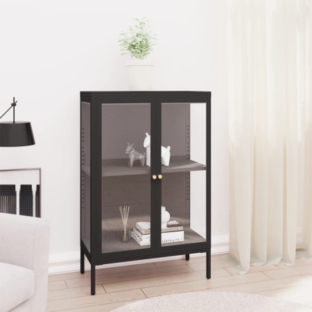 Servantă, negru, 75x35x105 cm, oțel și sticlă