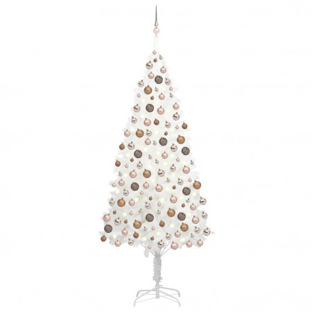 Set brad de Crăciun artificial cu LED-uri/globuri, alb, 240 cm