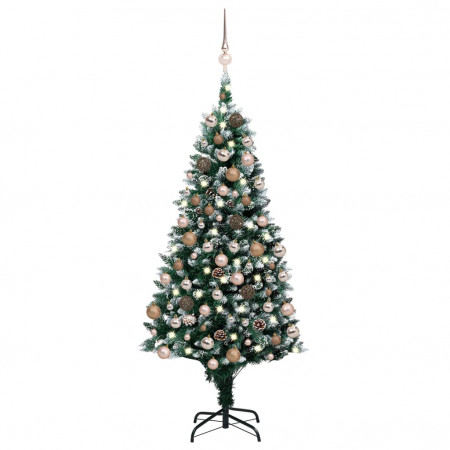 Set brad de Crăciun artificial cu LED-uri/globuri/conuri 150 cm