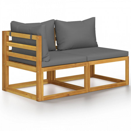 Set canapea 2 piese cu perne gri închis, lemn masiv de acacia