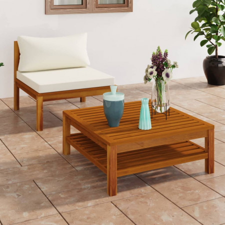 Set canapea grădină perne alb crem, 2 piese, lemn masiv acacia
