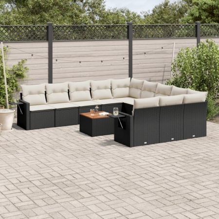 Set canapele de grădină, 12 piese, cu perne, negru, poliratan