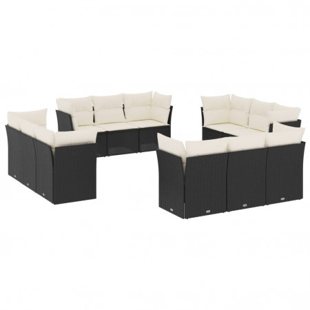 Set canapele de grădină, 12 piese, cu perne, negru, poliratan
