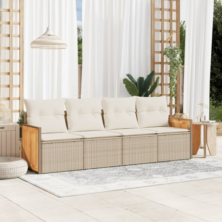 Set canapele de grădină, 4 piese, cu perne, bej, poliratan