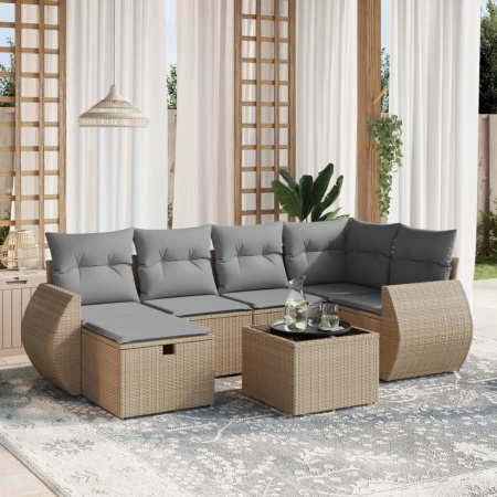 Set canapele de grădină, 7 piese, cu perne, bej, poliratan
