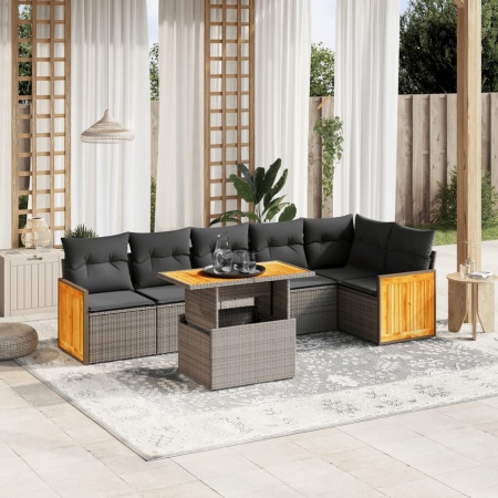 Set canapele de grădină, 7 piese, cu perne, gri, poliratan