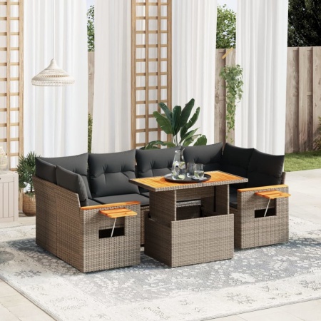 Set canapele de grădină, 7 piese, cu perne, gri, poliratan