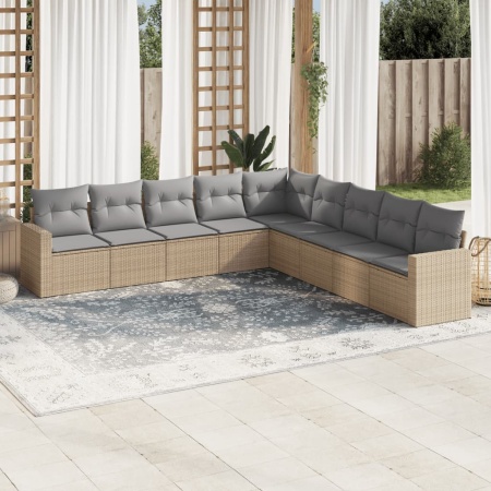 Set canapele de grădină, 9 piese, cu perne, bej, poliratan