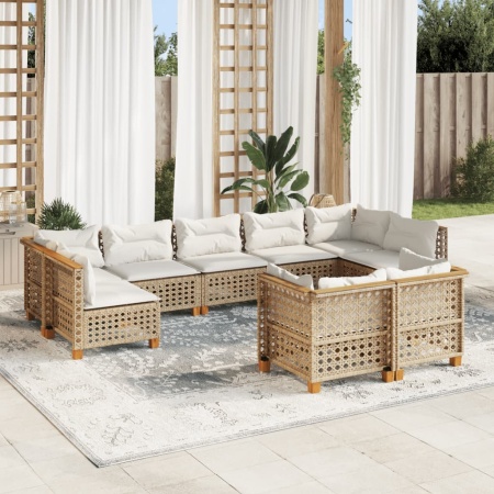 Set canapele de grădină, 9 piese, cu perne, bej, poliratan