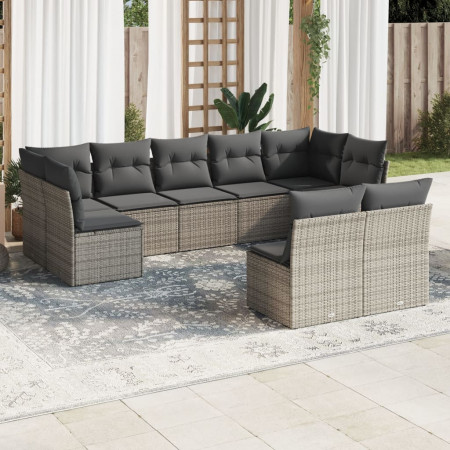 Set canapele de grădină, 9 piese, cu perne, gri, poliratan