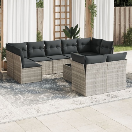 Set canapele de grădină cu perne 10 piese gri deschis poliratan