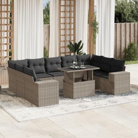 Set canapele de grădină cu perne 10 piese gri deschis poliratan