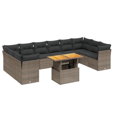 Set canapele de grădină cu perne, 11 piese, gri, poliratan