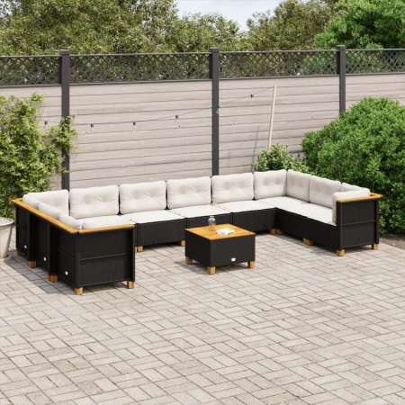 Set canapele de grădină cu perne, 11 piese, negru, poliratan