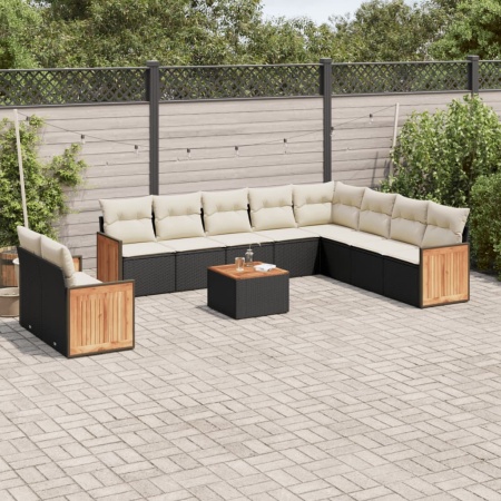 Set canapele de grădină cu perne, 11 piese, negru, poliratan