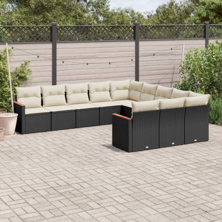 Set canapele de grădină cu perne, 11 piese, negru, poliratan