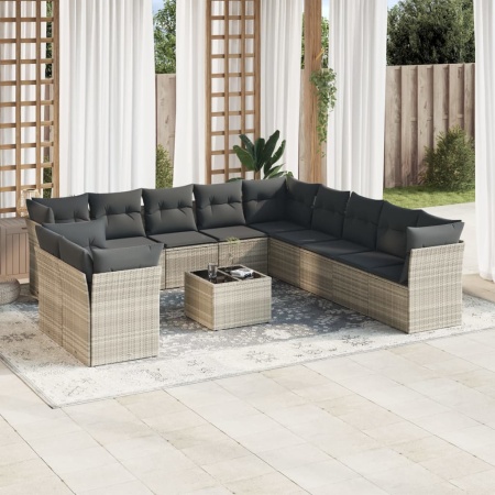 Set canapele de grădină cu perne, 12piese gri deschis poliratan