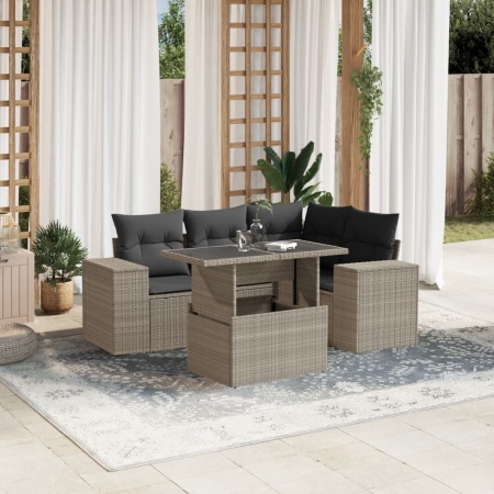 Set canapele de grădină cu perne, 5 piese gri deschis poliratan