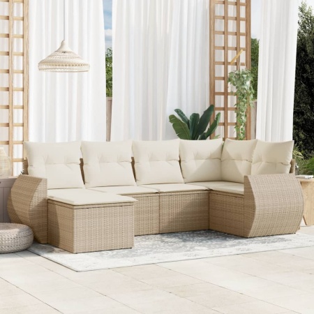 Set canapele de grădină cu perne, 6 piese, bej, poliratan