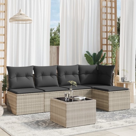 Set canapele de grădină cu perne, 6 piese gri deschis poliratan