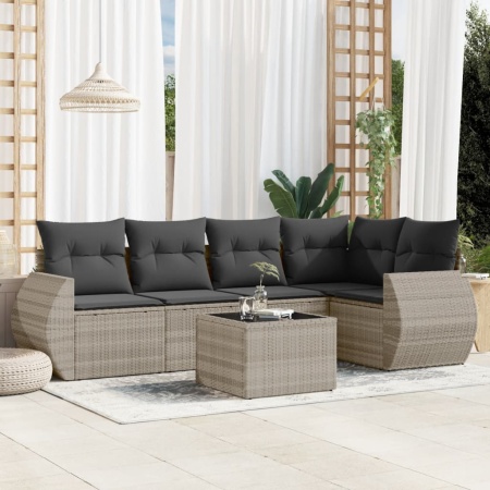 Set canapele de grădină cu perne, 6 piese gri deschis poliratan
