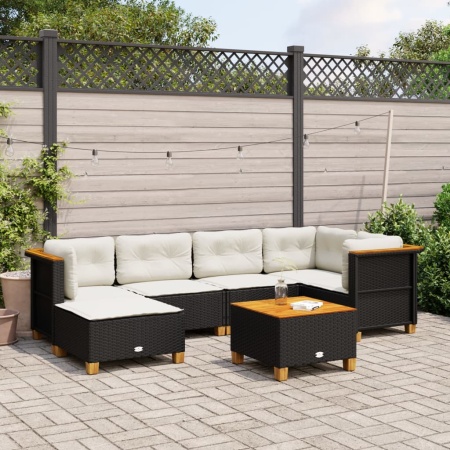Set canapele de grădină cu perne, 7 piese, negru, poliratan