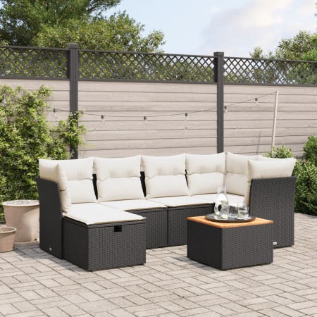 Set canapele de grădină cu perne, 7 piese, negru, poliratan