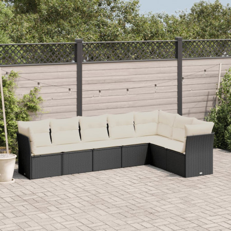 Set canapele de grădină cu perne, 7 piese, negru, poliratan