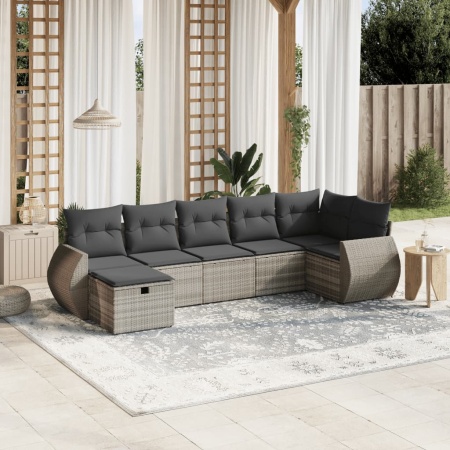Set canapele de grădină cu perne, 7piese gri deschis poliratan