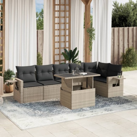 Set canapele de grădină cu perne, 7piese gri deschis poliratan
