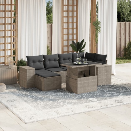 Set canapele de grădină cu perne, 7piese gri deschis poliratan