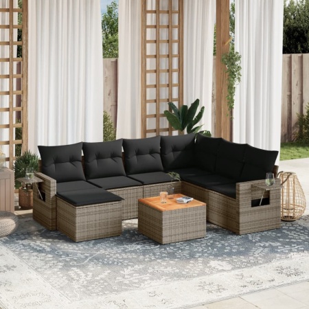 Set canapele de grădină cu perne, 8 piese, gri, poliratan