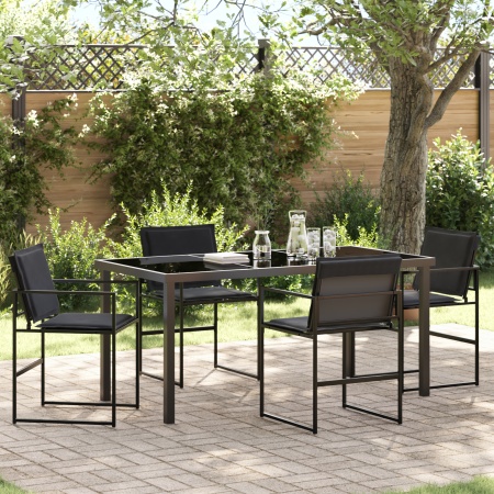 Set de 5 Piese pentru Dining în Grădină cu Pernițe Negru Textilene și Oțel - Img 1