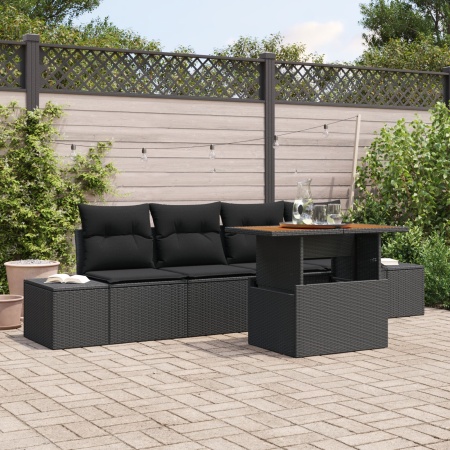 Set de canapele pentru grădină Set de 5 Negru Ratan, Țesătură