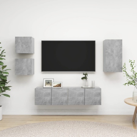 Set de dulapuri TV, 5 piese, gri beton, lemn prelucrat