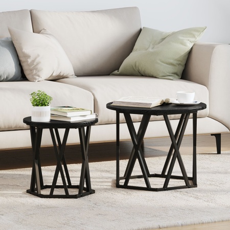 Set de mese laterale nesting 2 buc Negru Stejar Lemn compus