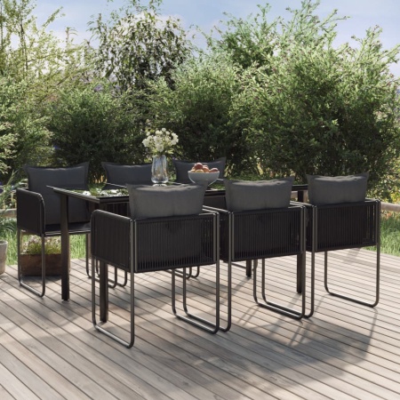 Set de servit masa pentru grădină, 7 piese, negru - Img 1