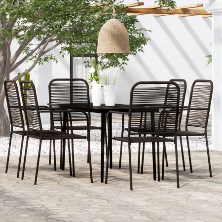 Set de servit masa pentru grădină, 7 piese, negru