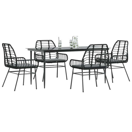 Set de sufragerie de grădină 5 piese neagră Sticlă Poly Rattan