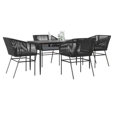 Set de sufragerie de grădină 5 piese neagră Sticlă Poly Rattan