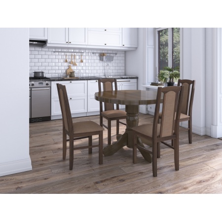 Set masa extensibila Kan 100x135 cm, lemn masiv, culoare nuc, blat din mdf cu 4 scaune tapitate S-37 Boss7 o15, stofa