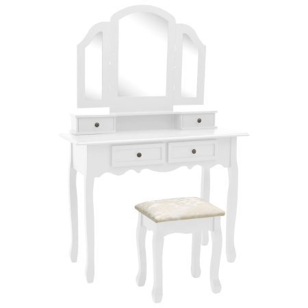 Set masă toaletă cu taburet alb 100x40x146 cm lemn paulownia