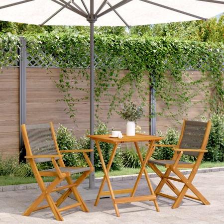 Set mobilier bistro, 3 piese, gri, polipropilenă și lemn masiv