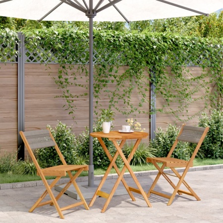 Set mobilier bistro, 3 piese, gri, polipropilenă și lemn masiv