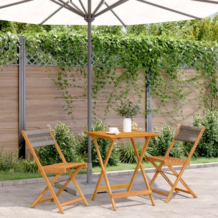 Set mobilier bistro, 3 piese, gri, polipropilenă și lemn masiv
